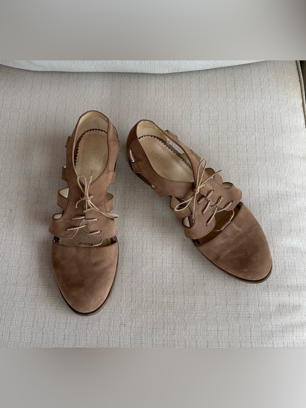 Julia Bo Nassau Tan Suede Leather Strappy Flats